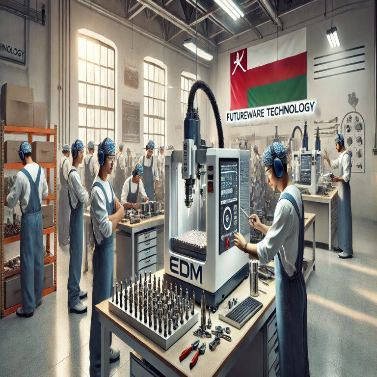 DALL·E 2025-01-14 18.40.29 - A detailed and professional image of a skilled trade training environment focused on an EDM (Electrical Discharge Machining) machine. The scene includ