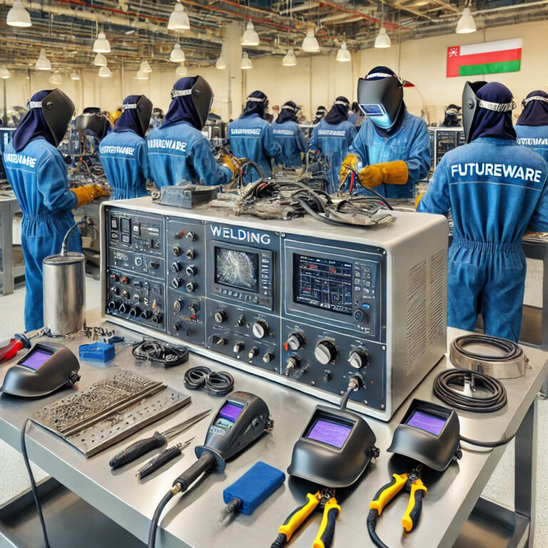 DALL·E 2025-01-17 22.34.31 - A close-up view of a professional welding technology training lab station. The setup includes advanced welding tools such as MIG, TIG, and arc welding